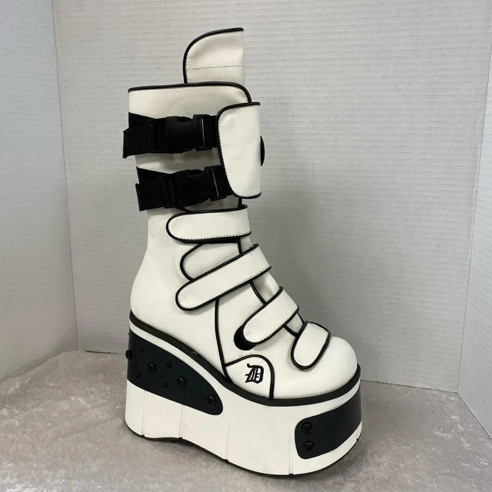Demonia Kera 108 White Vegan Leather Platform Boot - Picture 2 of 4